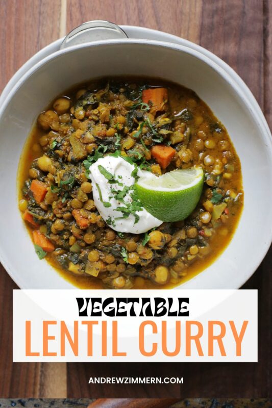 This vegetable lentil curry is nutritious, wholesome and a great way to feed a lot of people on a budget. Think of this as an inspirational recipe, meaning you can use whatever leftover vegetables you have in the fridge combined with a nutrient dense legume like lentils for a delicious and easy meal.