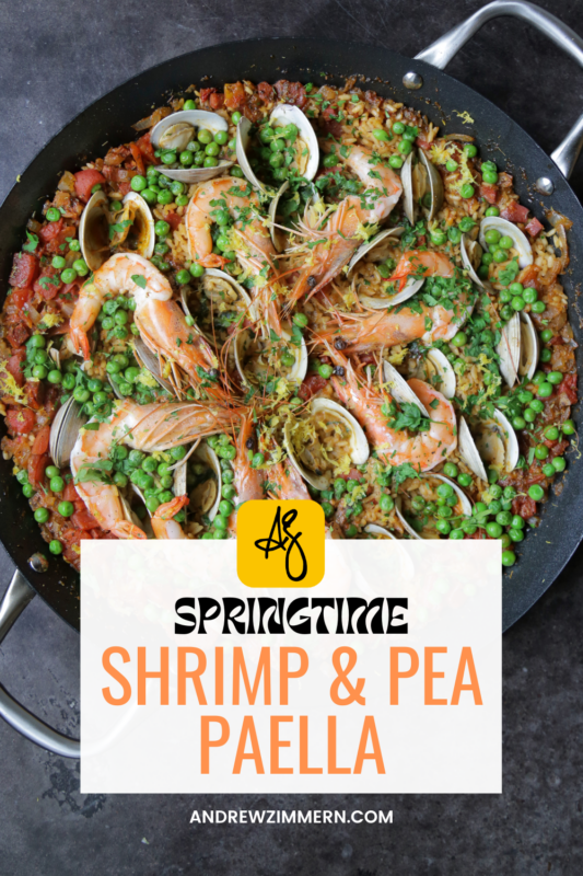 I love paella. It’s easy and more forgiving than risotto for the home cook.