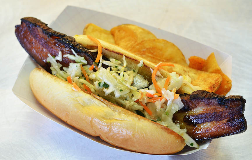 Andrew Zimmern's Canteen Belly Bacon Sandwich with Jalapeno Jelly & Vinegar Slaw