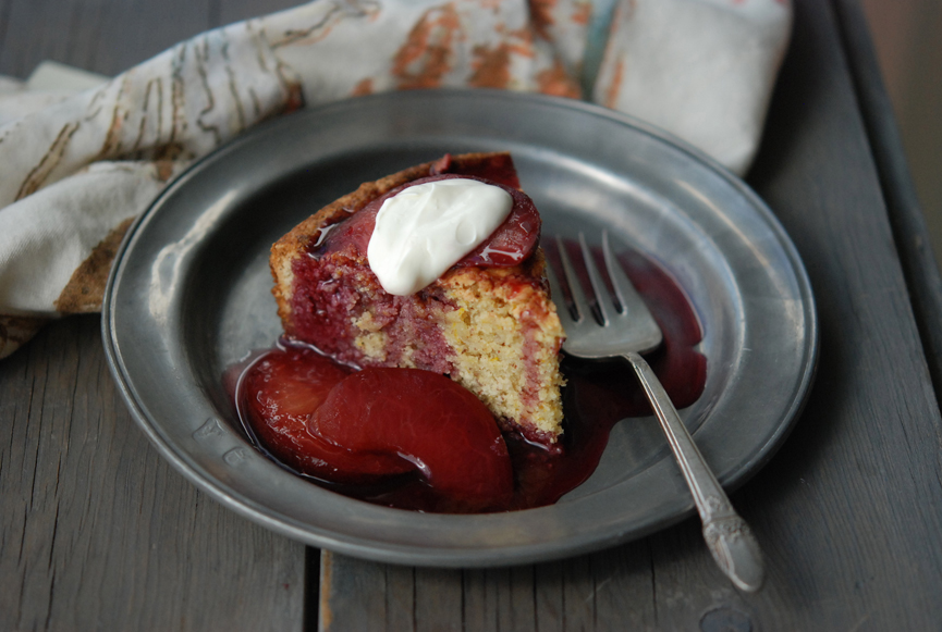 Almond and Orange Cake with Poached Plum Compote - Andrew Zimmern