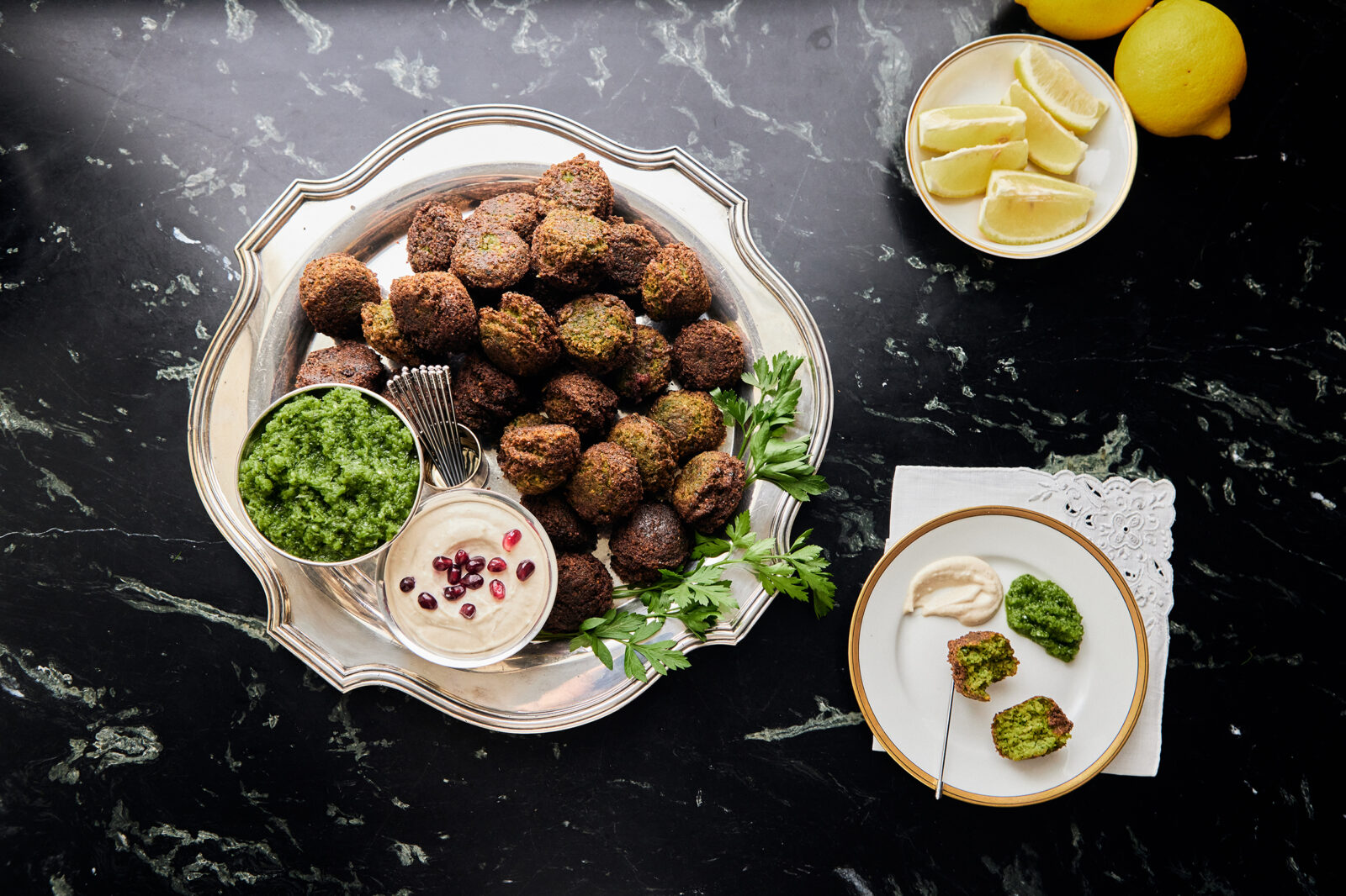 Falafel with Tahini and Spicy Lemon Herb Sauce - Andrew Zimmern