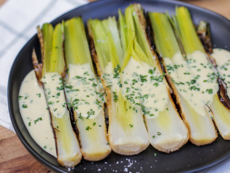 Andrew Zimmern Recipe Grilled Leeks Vinaigrette