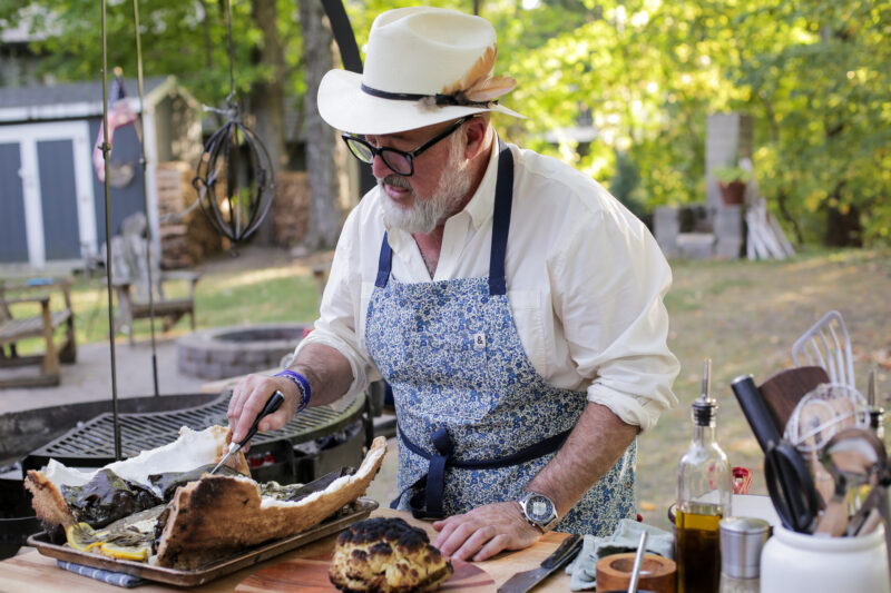 Andrew Zimmern makes salt crusted halibut on Wild Game Kitchen.
