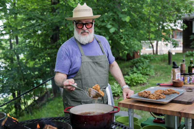 Andrew Zimmern fries oysters