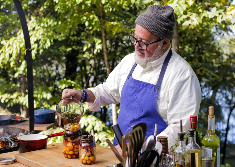 Andrew Zimmern makes pickled fruit