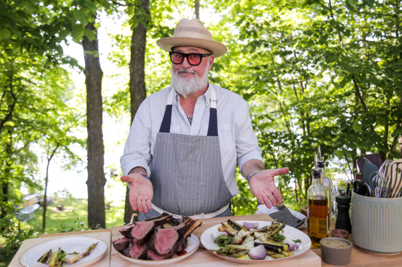 Andrew Zimmern with elk chops