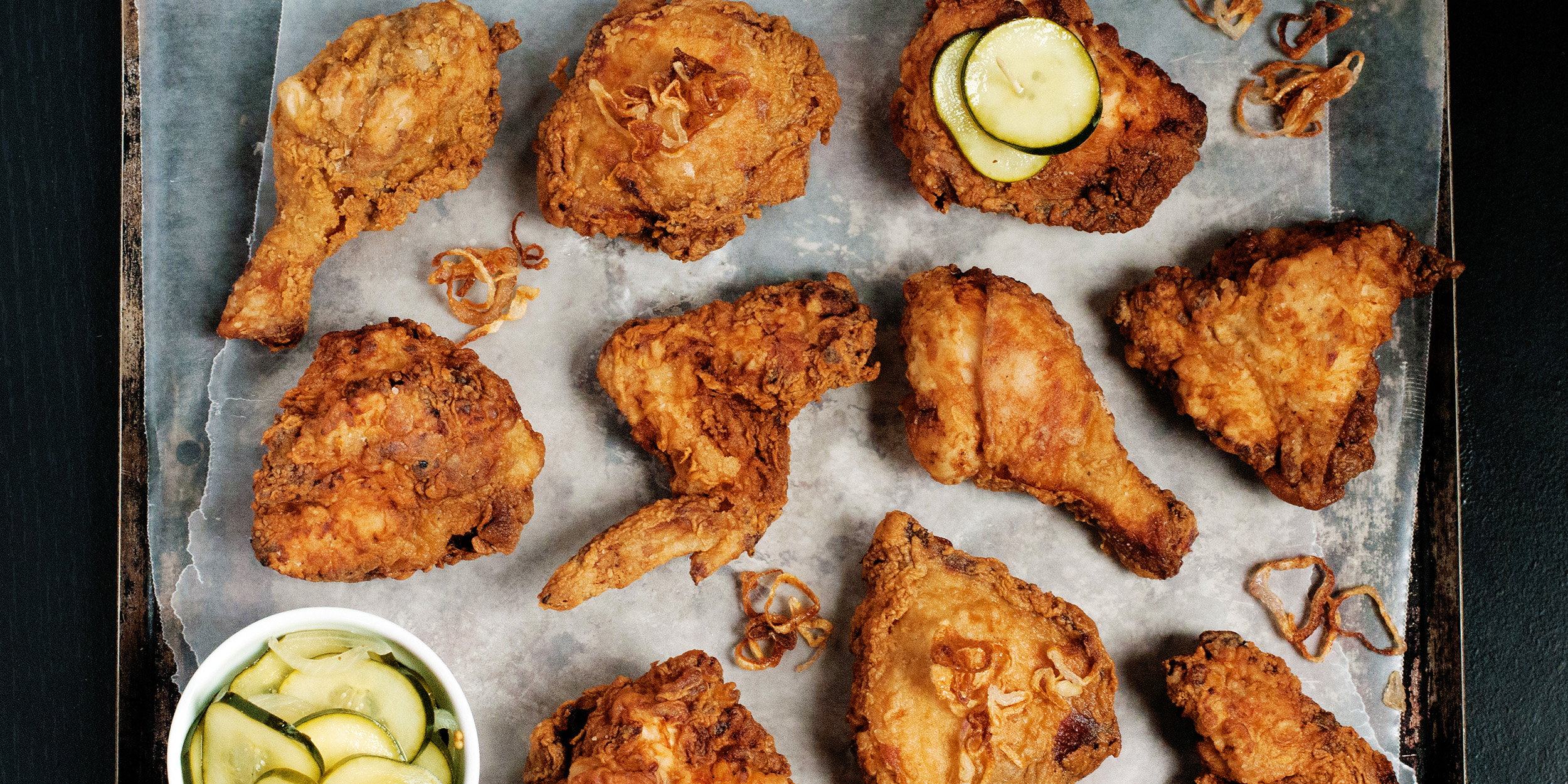 Buttermilk Fried Chicken with Fried Shallots & Sweet Pickles