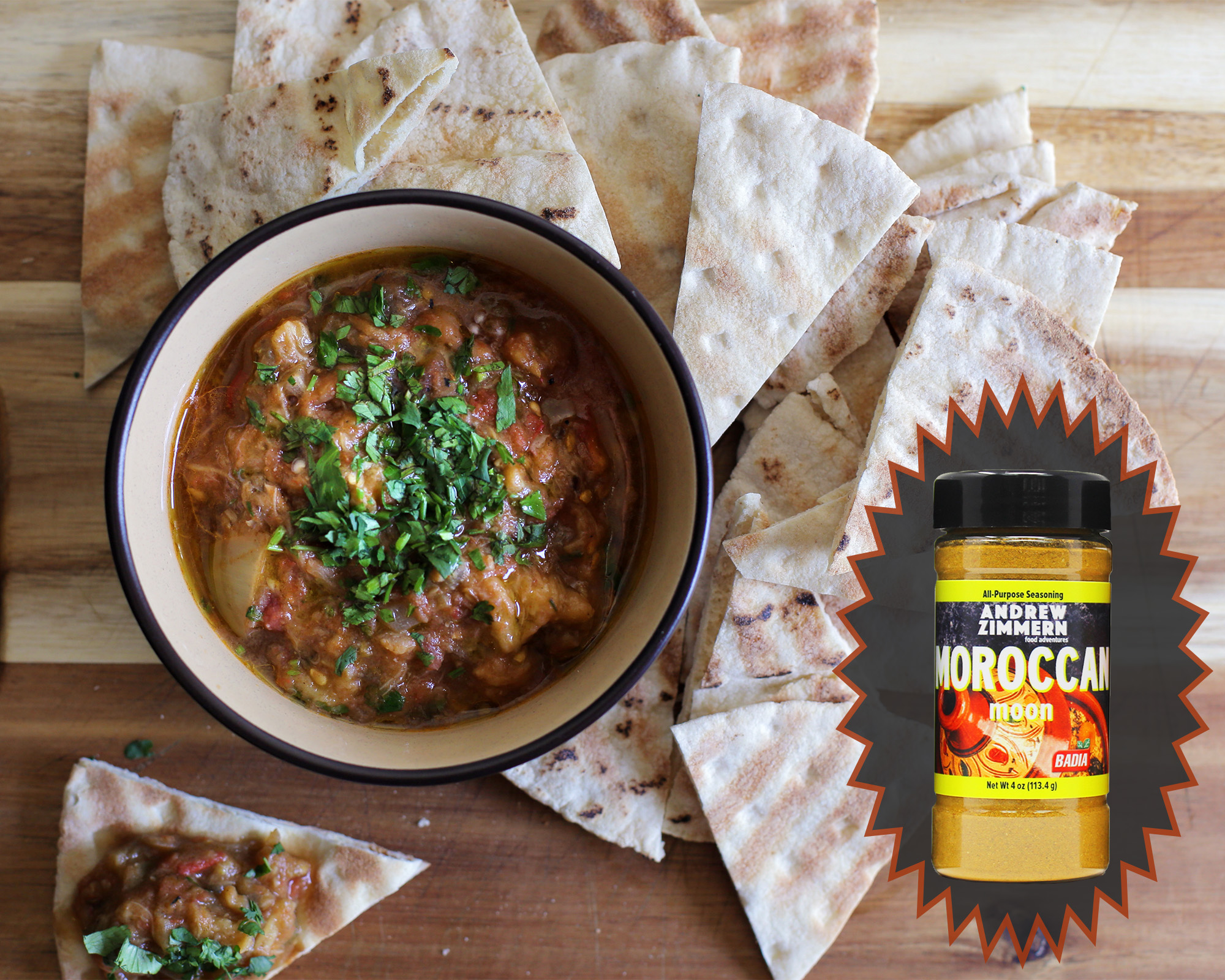 Charred Eggplant Dip with Moroccan Moon Seasoning Andrew Zimmern