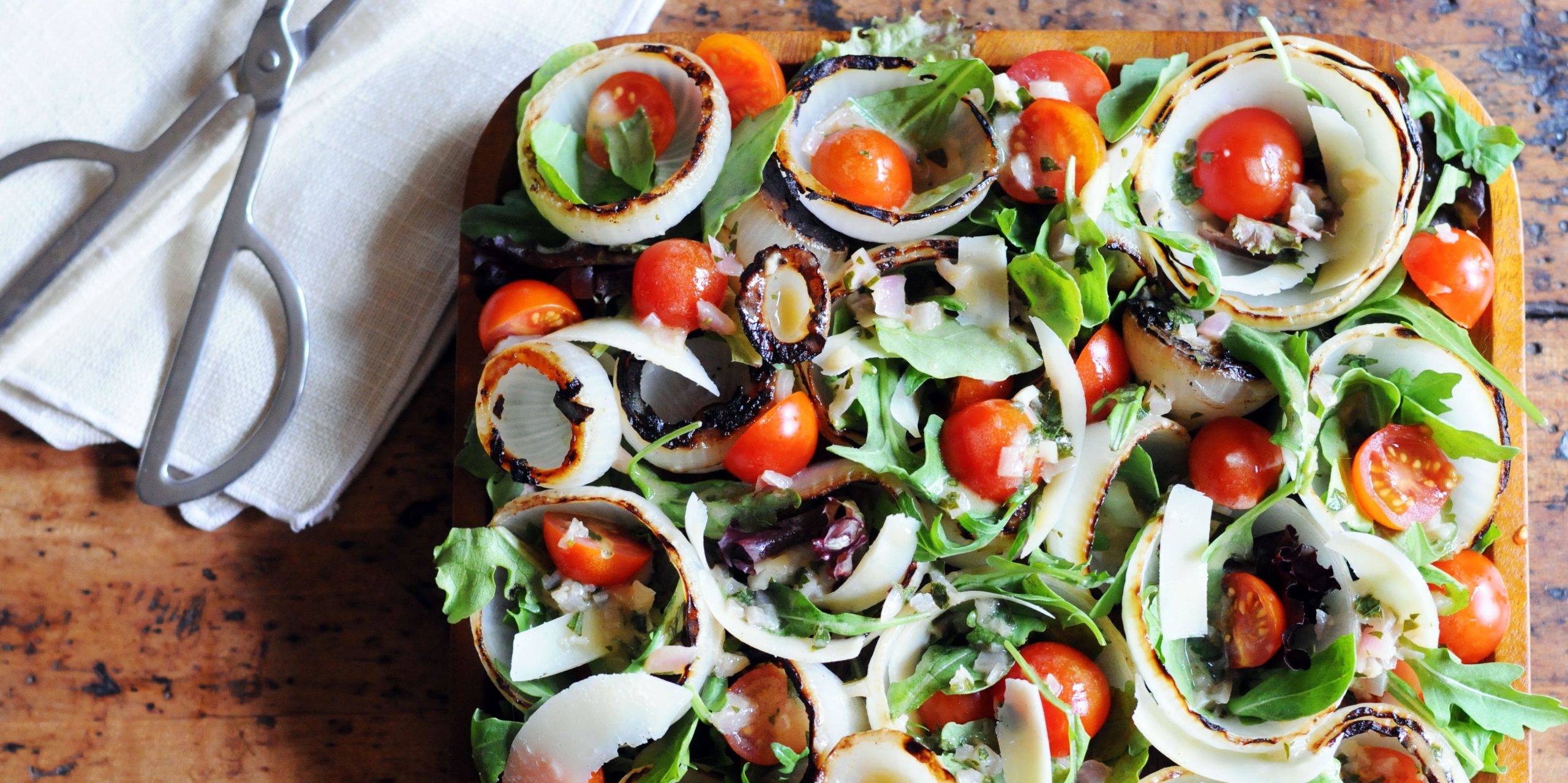 Grilled Sweet Onion & Arugula Salad with Grana Padano - Andrew Zimmern