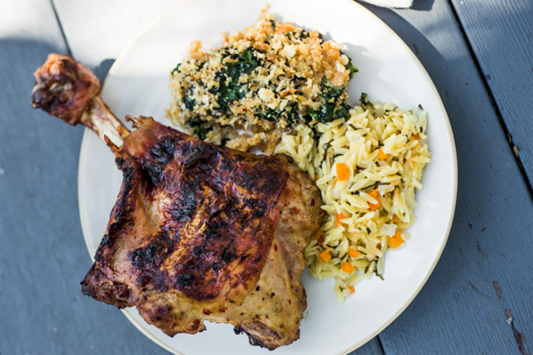 Grilled Butterflied Turkey Legs with Lemon Orzo - Andrew Zimmern