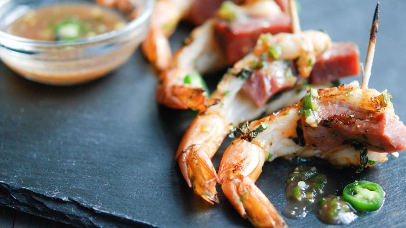 Andrew Zimmern's Shrimp and Ham Skewers