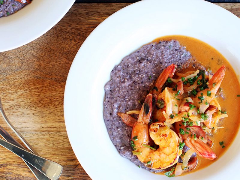 Andrew Zimmern's Shrimp and blue grits
