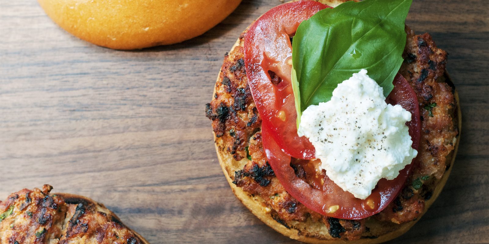 Andrew Zimmern S Ultimate Turkey Burger With Tomato Ricotta And Basil Andrew Zimmern