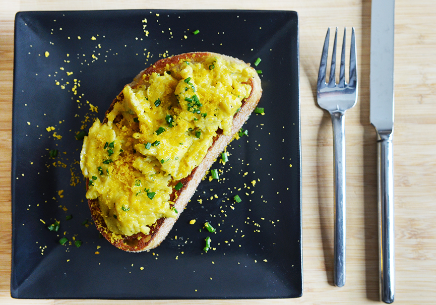 Soft-Scrambled Egg Toasts with Bottarga – Andrew Zimmern