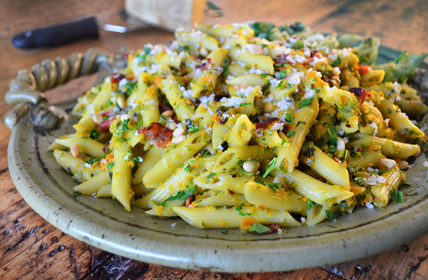Penne with Asparagus-Pistachio Pesto - Andrew Zimmern