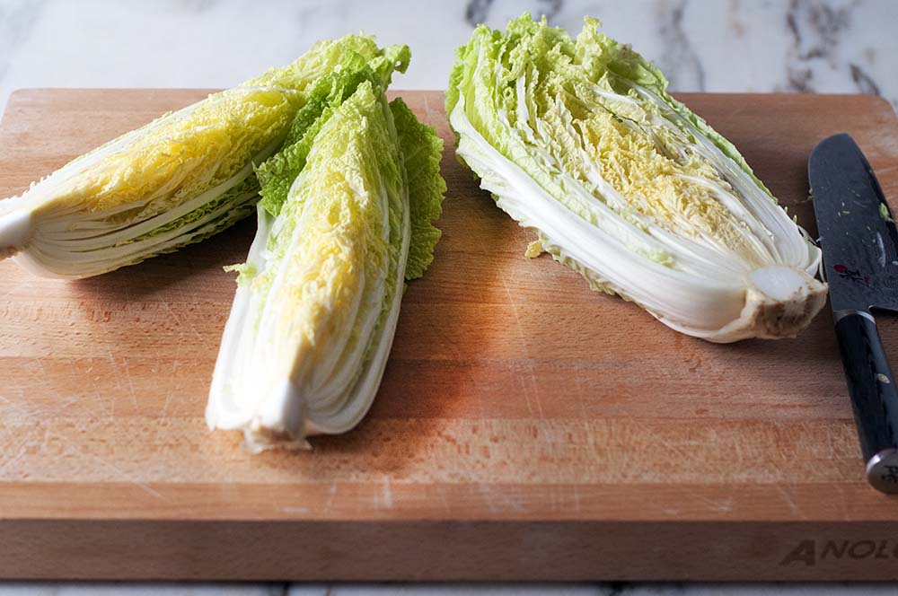 Napa cabbage cut into quarters