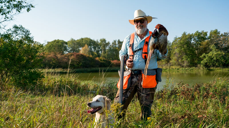 Andrew Zimmern on Field to Fire hunting for pheasant in MInnesota. 