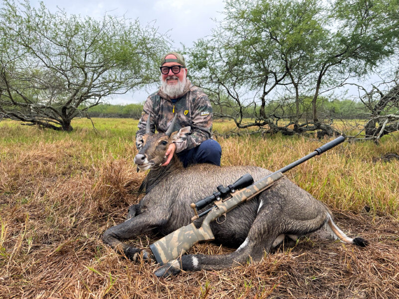 Andrew Zimmern hunts nilgai on Field to Fire.