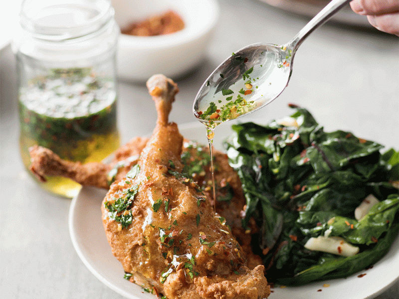 Fried Duck Confit with Mustard Greens|So Good by Richard Blais|