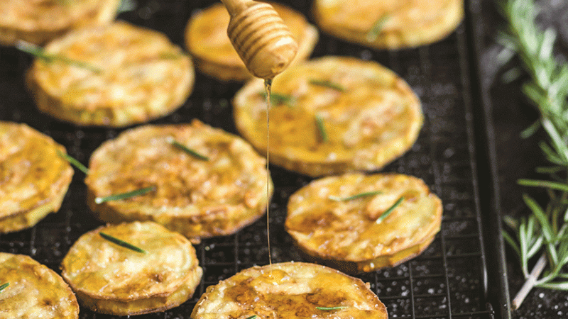 Fried Eggplant with Honey & Rosemary