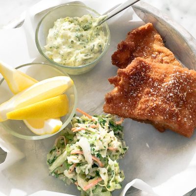 Fried whitefish with coleslaw