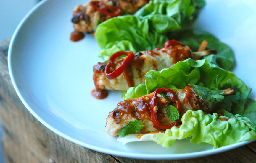 Golden Coin Chicken-and-Shrimp Skewers with Peanut Sauce - Andrew Zimmern