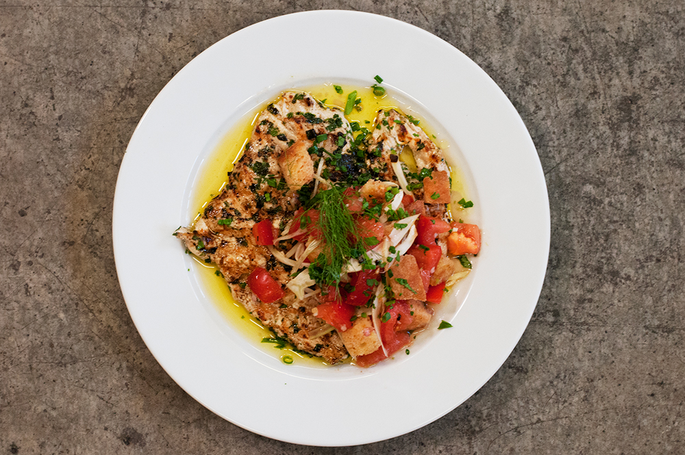 Grilled Chicken Paillard with Panzanella Salad Recipe - Andrew Zimmern