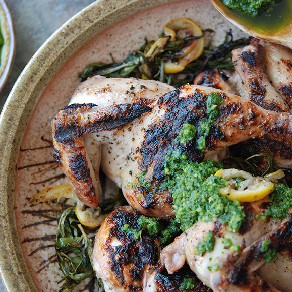 Grilled Cornish Hens with Salsa Verde