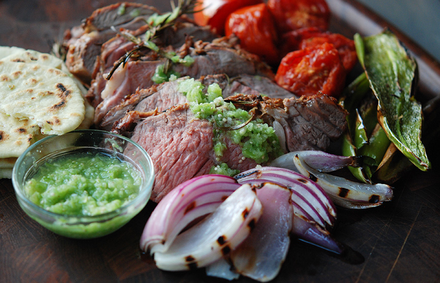 Grilled Leg of Lamb with Bacon Fat Tortillas