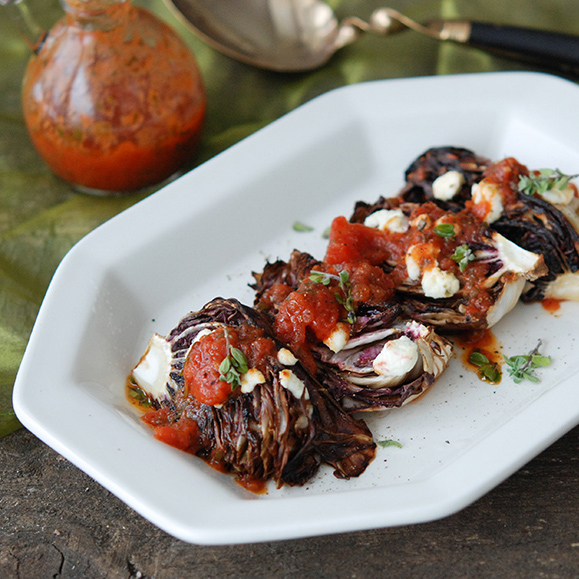 Grilled Radicchio with Goat Cheese and Herbed Tomato Dressing