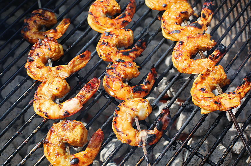 Grilled CoconutCurry Shrimp Skewers with Cilantro Chutney Andrew Zimmern