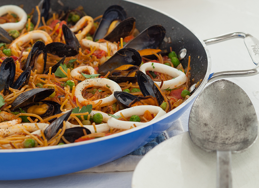 Ingrid Hoffmann's Catalan Noodle Paella - Andrew Zimmern