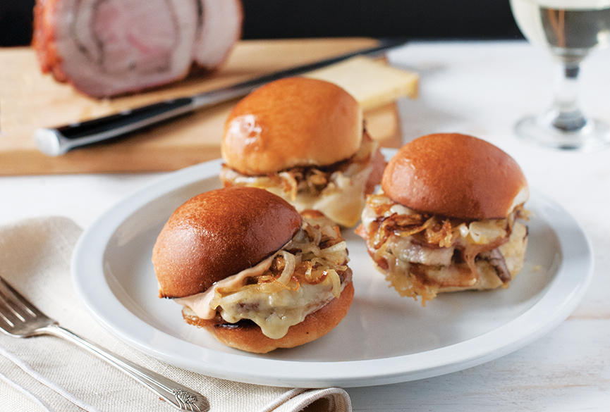 Porchetta Sliders with Gruyere & Caramelized Onion - Andrew Zimmern