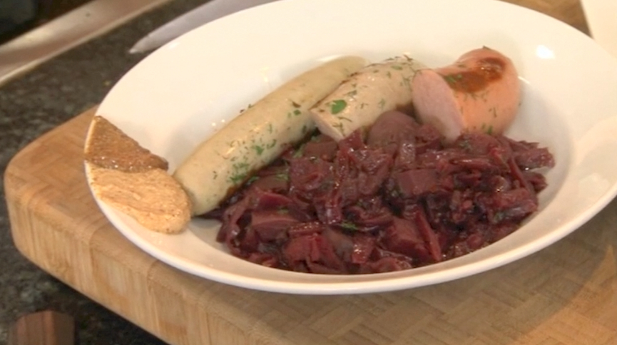 Bizarre Foods in the Kitchen: Beer Garden-Style Red Cabbage & Sausage - Andrew Zimmern