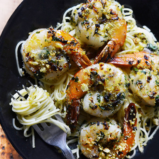 Herbed Shrimp Capellini with Spicy Bread Crumbs