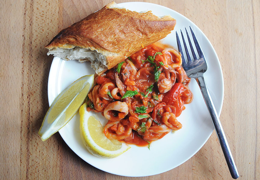 Squid with Tomato and Mint