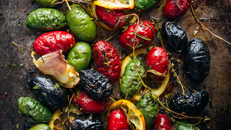 |Roasted Olives with Lemon Garlic and Herbs|Roasted Olives with Lemon Garlic and Herbs|Super Tuscan by Gabriele Corcos and Debi Mazar