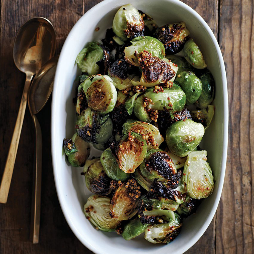 Crispy Brussels Sprouts with Pickled Mustard Seeds