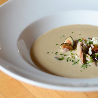 Mushroom Soup with Fall Fruit Compote||