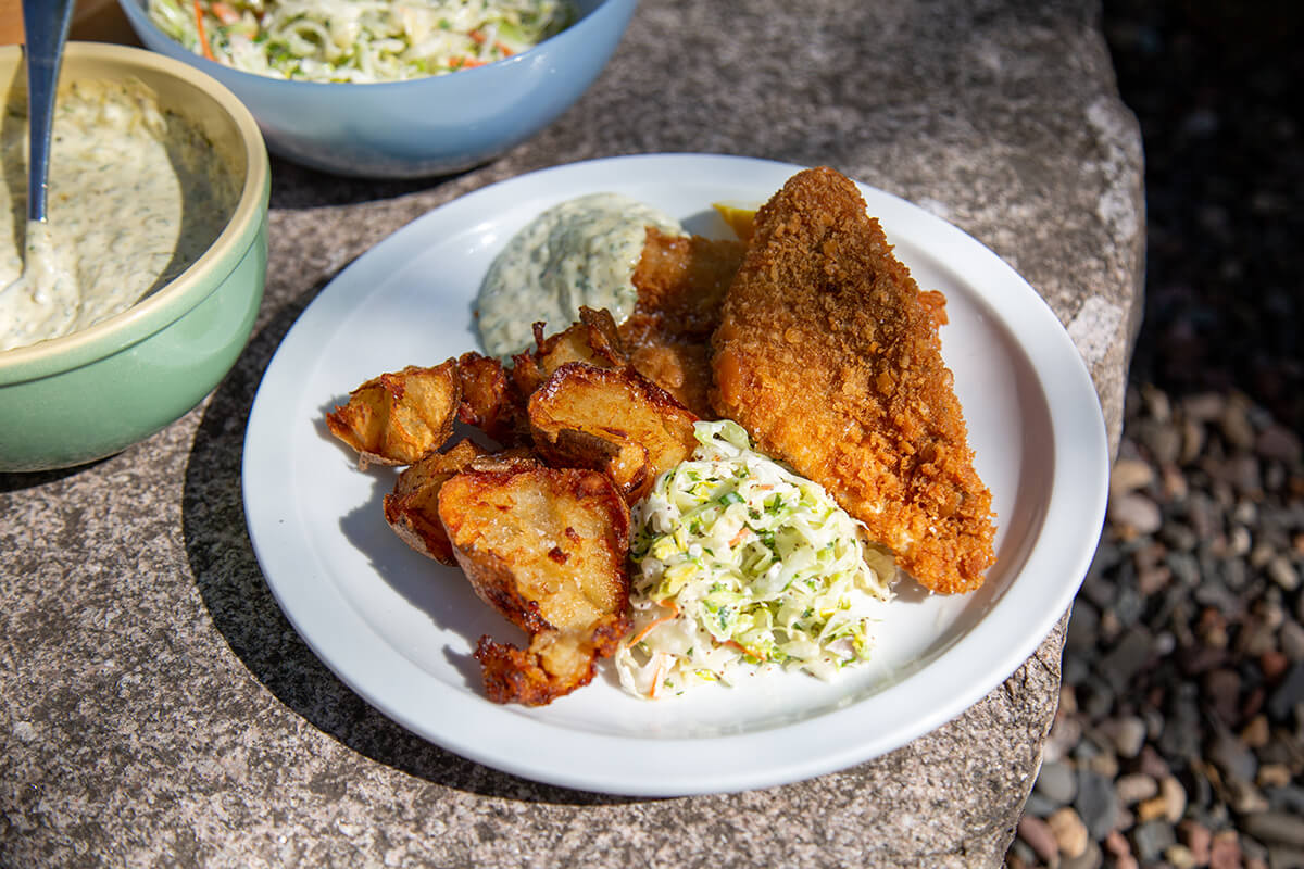 Shore Lunch of Walleye, Homemade Tartar Sauce, Coleslaw and Crispy