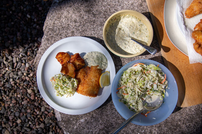 Shore Lunch of Walleye, Homemade Tartar Sauce, Coleslaw and Crispy Potatoes