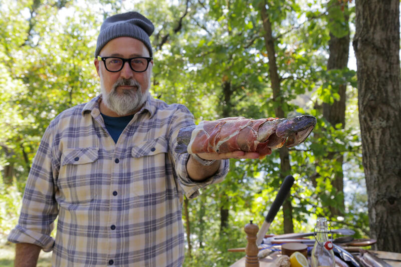 Prosciutto-Wrapped Grilled Trout with Herb Sauce and Lemon Rice Pilaf