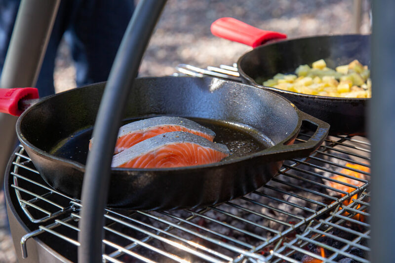 Seared Salmon with Lemon and Dill, with Skillet Fried Potatoes and Onions