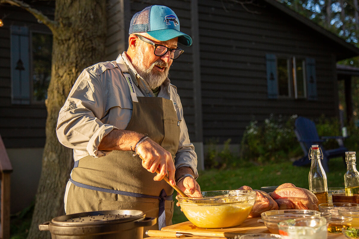 Sauteed Pheasant with Apple Gravy and Corn Pudding Andrew Zimmern
