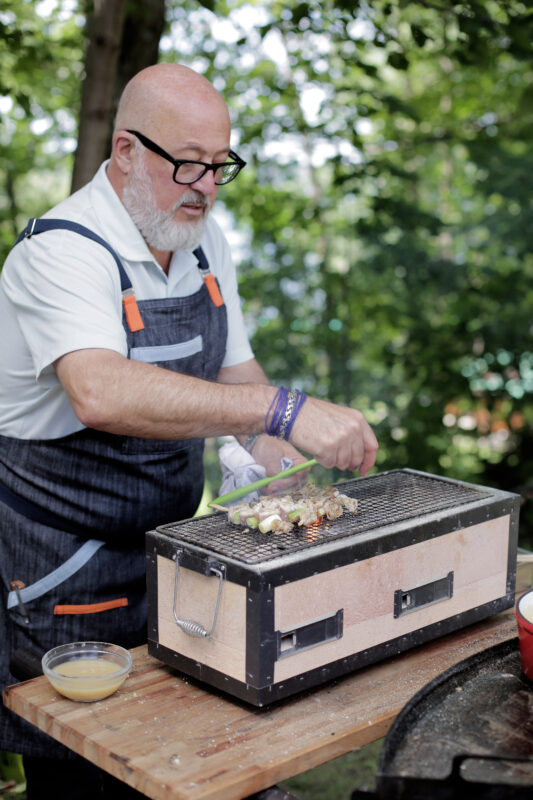 Andrew Zimmern makes pheasant yakitori skewers on Wild Game Kitchen. 