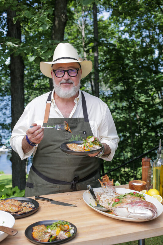 Andrew Zimmern grills red snapper on Wild Game Kitchen.