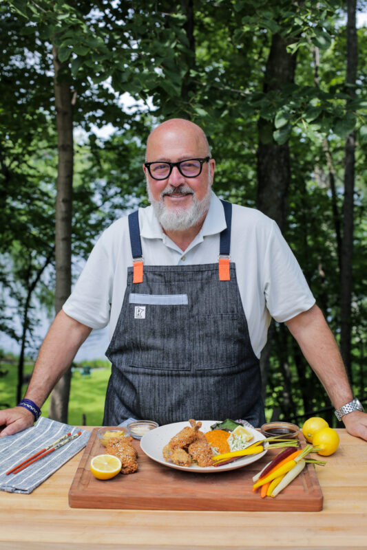 Andrew Zimmern cooks pigeon katsu on Wild Game Kitchen. 