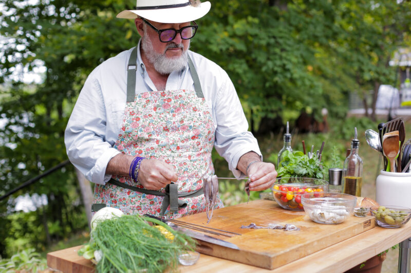 Andrew Zimmern makes Grilled Squid Salad on Wild Game Kitchen.