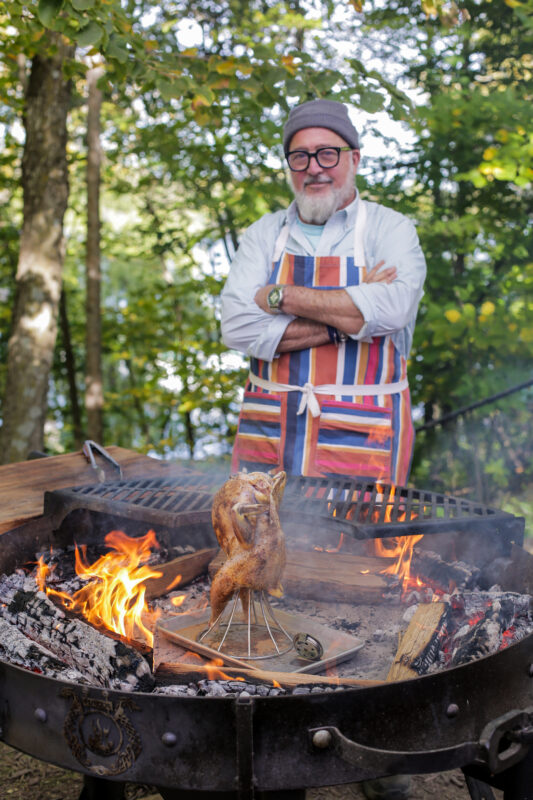 Andrew Zimmern cooks slow roasted guinea hen on Wild Game Kitchen.