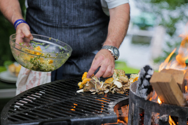 Andrew Zimmern makes grilled mushroom salad on Wild Game Kitchen. 